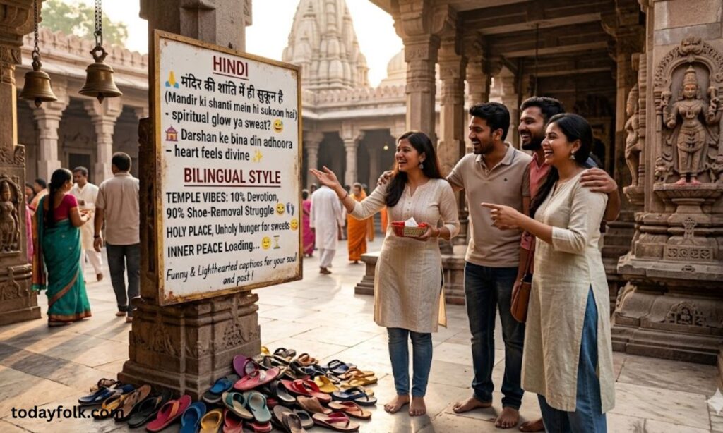 Temple Captions in Hindi & Bilingual Style